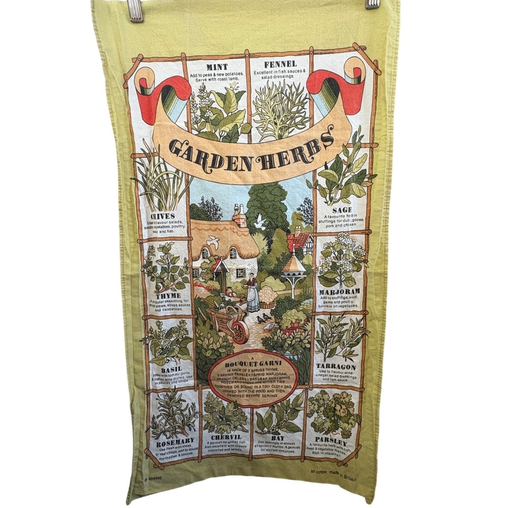 Vintage Garden Herbs Kitchen Towel – Made‎ in Britain – All Cotton